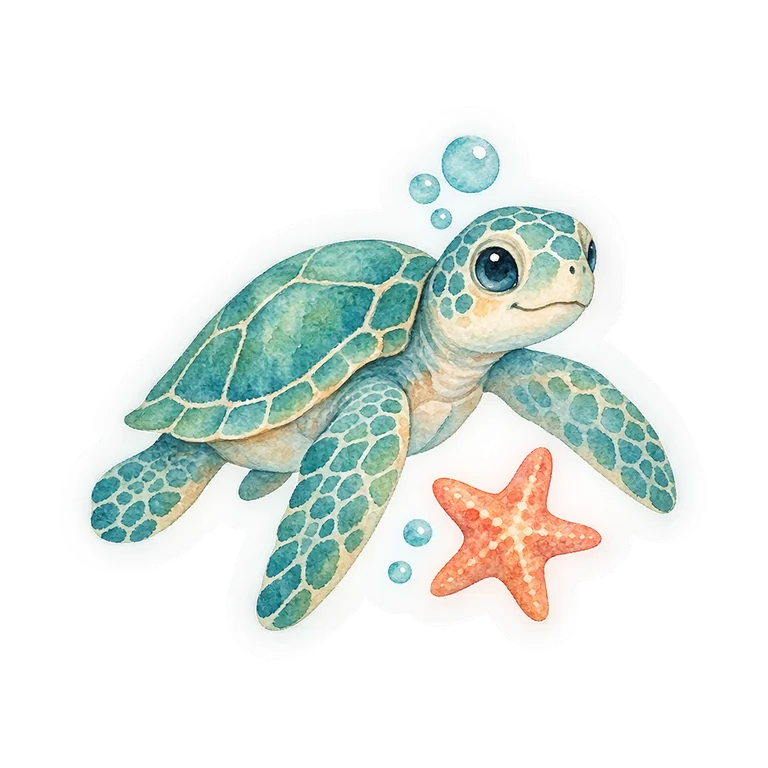 水彩のウミガメ