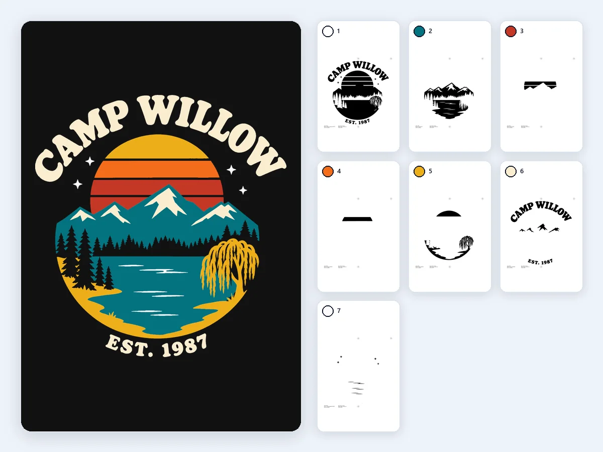 Camp Willow retro sunset badge