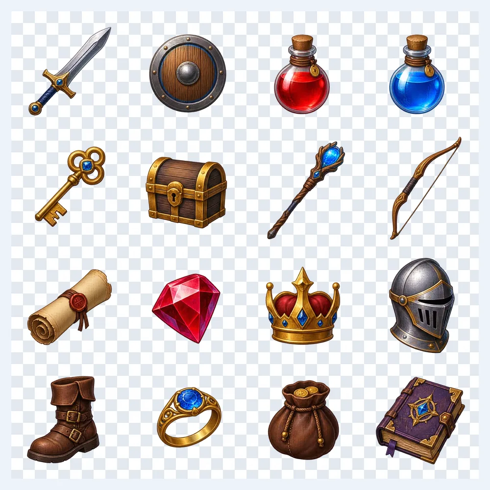 Hoja de sprites de objetos de juego