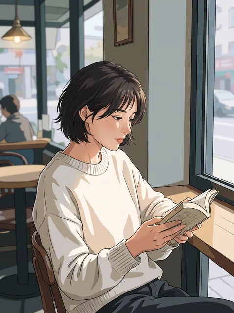 Anime: Cel shading, crisp lines and bright eyes, with the pose kept from the photo.