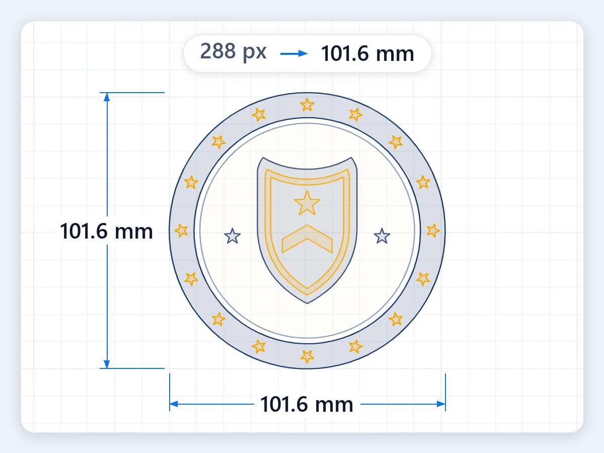 Real size, in mm or inches